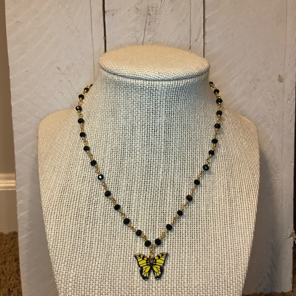 Yellow butterfly necklace
